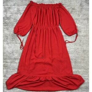 Sugar + Lips Dress Womens S Red Off Shoulder Midi Ruffle Flounce‎ Elastic Waist